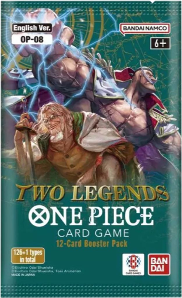 A booster pack for the One Piece Card Game, featuring artwork of two characters.