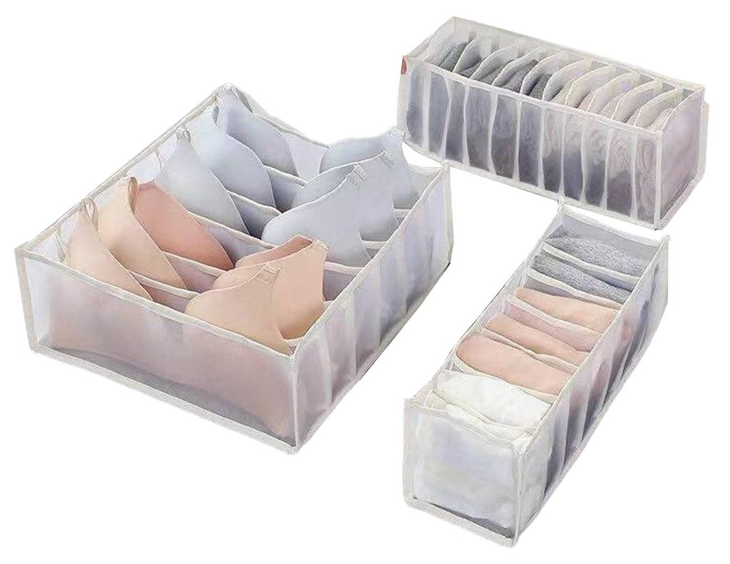 3-teiliger atmungsaktiver Socken-Schubladenorganizer aus Netzgewebe, Aufbewahrungsbox für BHs mit 6, 7 oder 11 Fächern, Kleiderschrank-Organizer ...