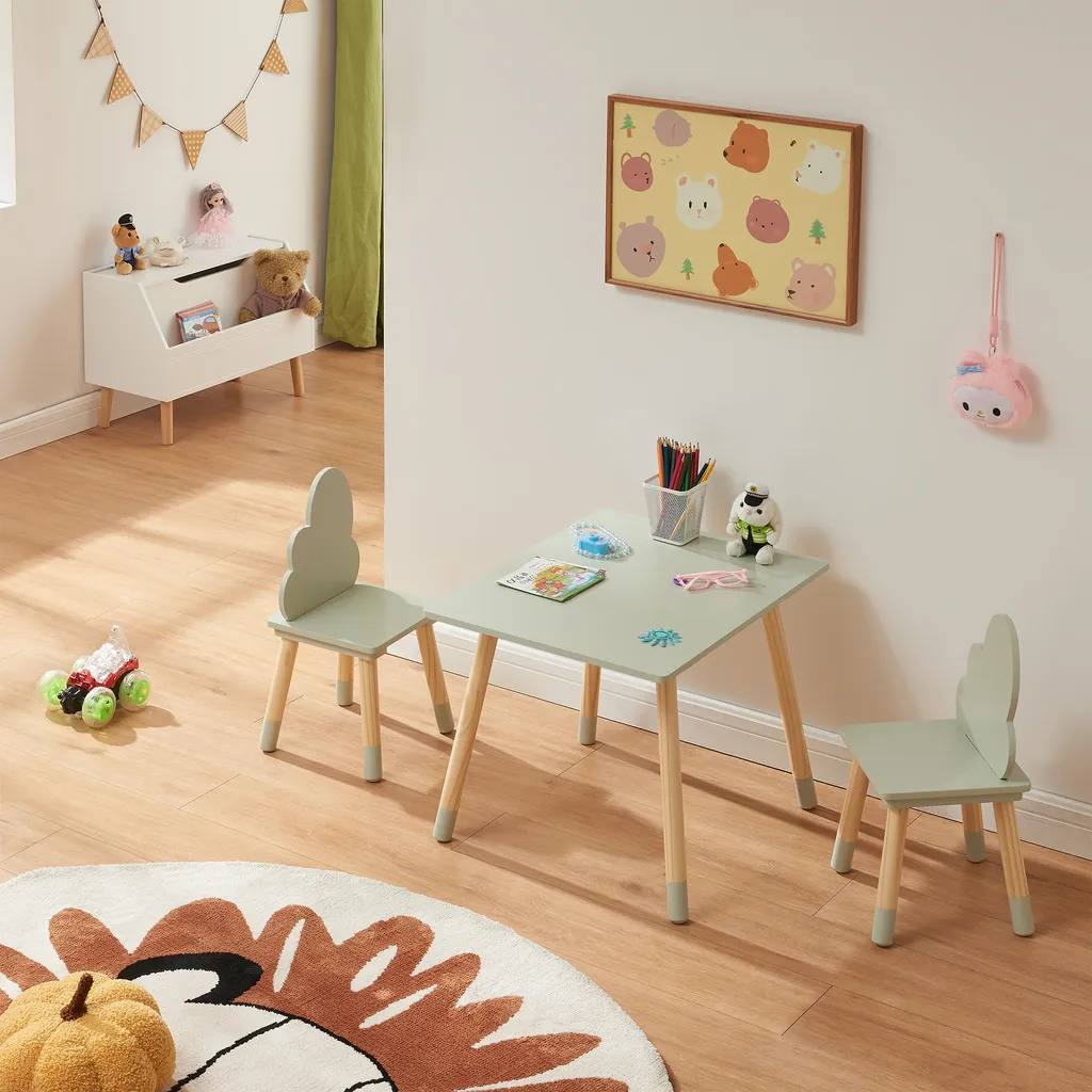 Hovle Salon pour Enfants avec Table et 2 Chaises Nuages Pin Vert Menthe - 2