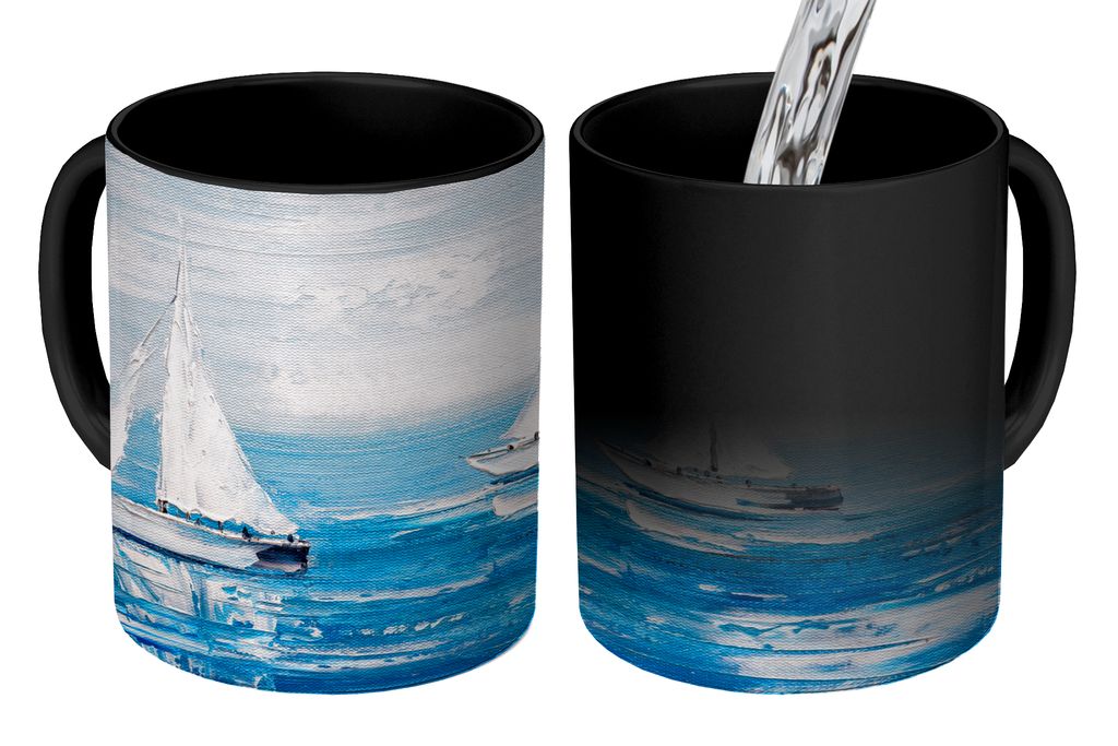 KitchenYeah Zauber Tasse Zaubertasse Magic Malerei - Ölfarbe - Boot - Wasser 350 ml Farbwechsel Becher Geschenk Geschenkidee - Magic-Tasse - Fot...