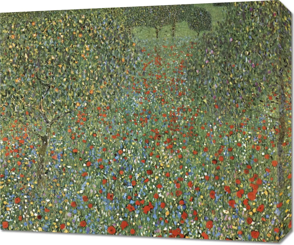 Quadro Klimt Mohnfeld 60x50 cm - Stampa su Tela Vintage per Salotto