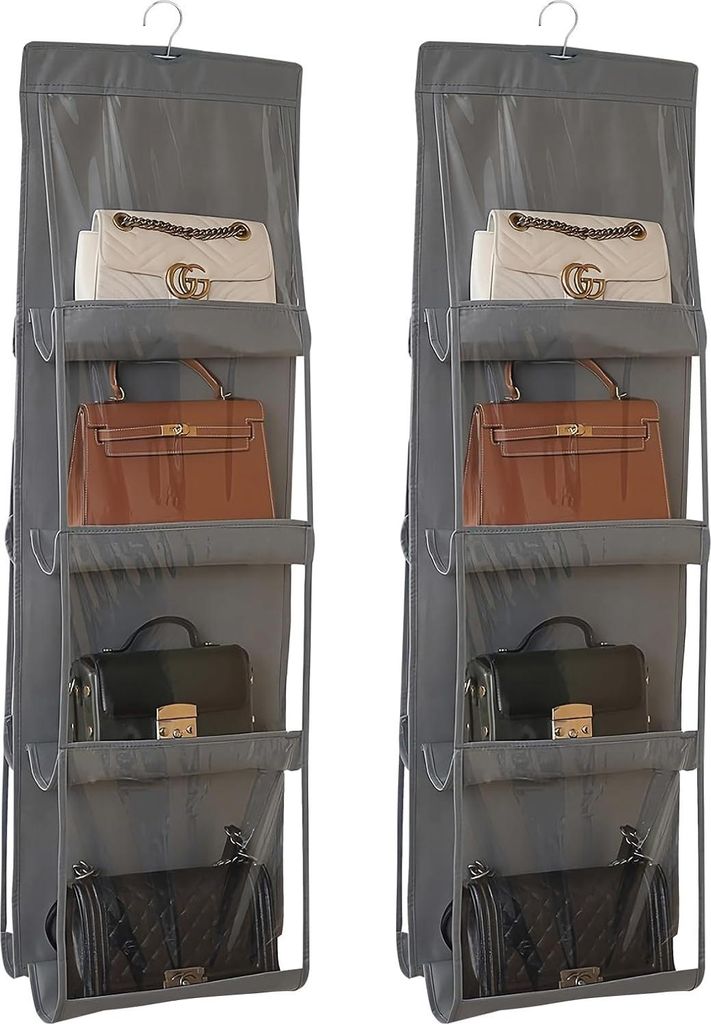 Hängender Kleiderschrank Organizer für Handtaschen & Geldbörsen: 2 Stück mit 8 Durchsichtigen Kunststofffächern, über der Tür Aufbewahrung