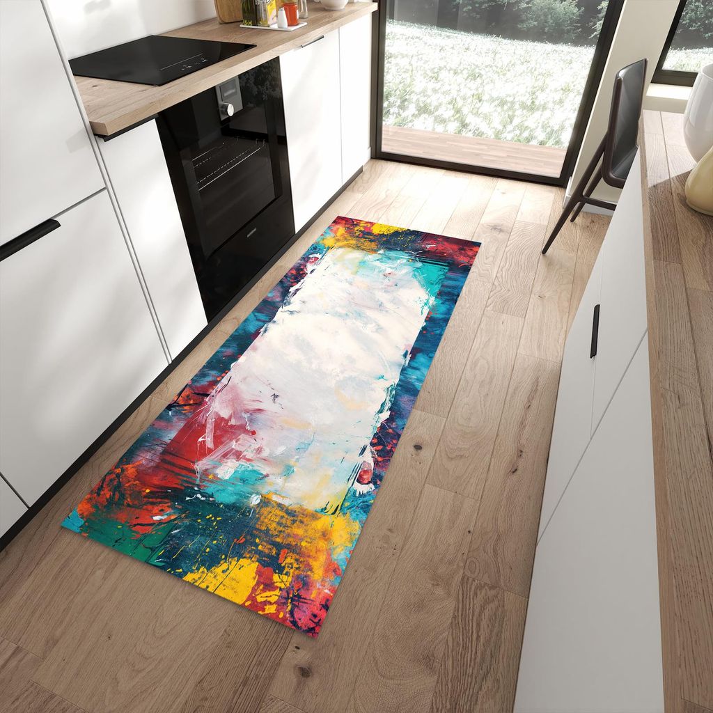 Küchenteppich 80x200cm rutschfest & abwischbar PVC Läufer - Abstrakte Kunst Form