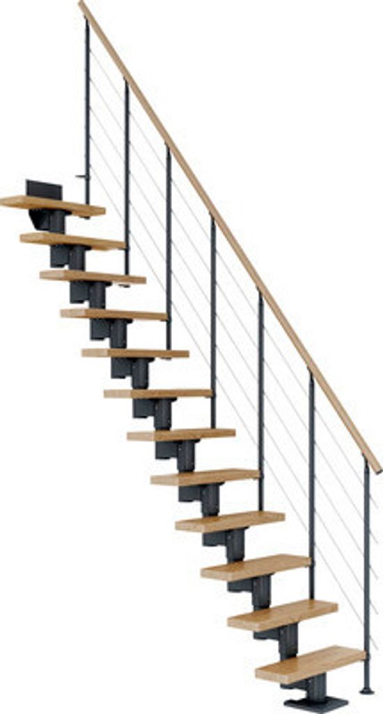 Pertura Mittelholmtreppe Spiros Eiche Leimholz Anthrazit Gerade 65 cm 11 Stufen / 12 Steigungen Relinggeländer Anthrazit