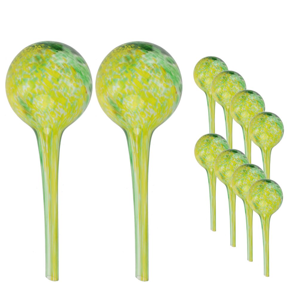 Wasserspender 10 Stück Set aus Glas für Topfpflanzen, Kugel, rund Ø 6 cm Farbe Grün-Gelb 100 ml modern, häusliche Bedingungen, für töpfe, f...