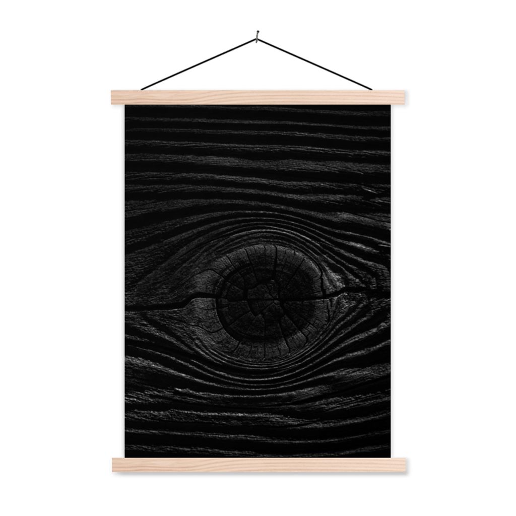 MuchoWow Textilposter Holz - Schwarz - Weiß - Design - Strukturen 40x53 cm mit holzfarbenen Rahmen - Schlafzimmer