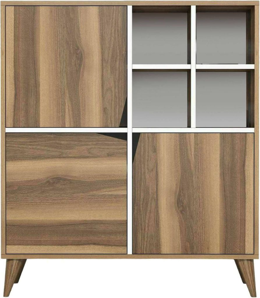 Kommode Dpolitan, Wohnzimmerbuffet, Wohnzimmer-Sideboard, Moderne Küchen-Speisekammer, 100x30h115 cm, Walnuss und Weiß