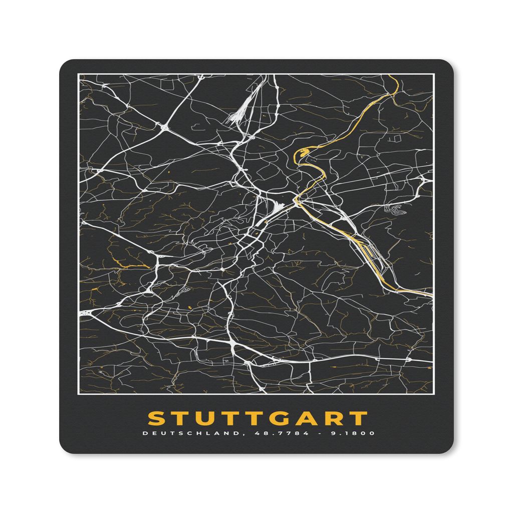 MuchoWow Mauspad Mousepad Stuttgart - Gold - Karte - Stadtplan - Deutschland 20x20 cm - Mousepads - Maus Mat - Pad - Mausunterlage - Desk Mat - B...