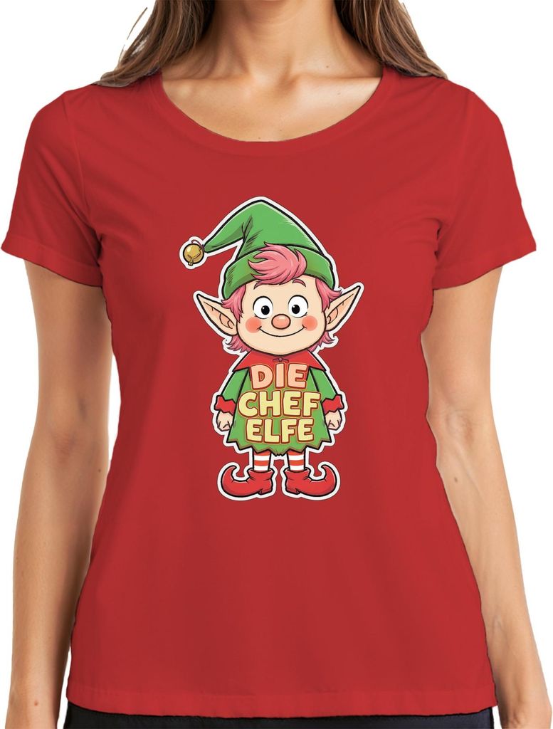 DIE CHEF ELFE Weihnachtselfe Wichtel Niedlich Kinder Advent Spaß Damen T-Shirt, Rot, S