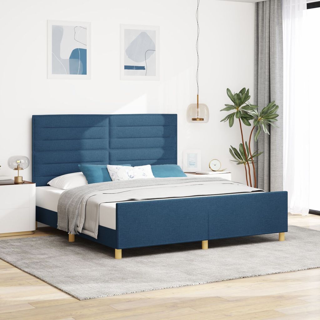 Bettgestell Blau Stoff 180x200 cm, Klassische Betten DesignMöbel Neu
