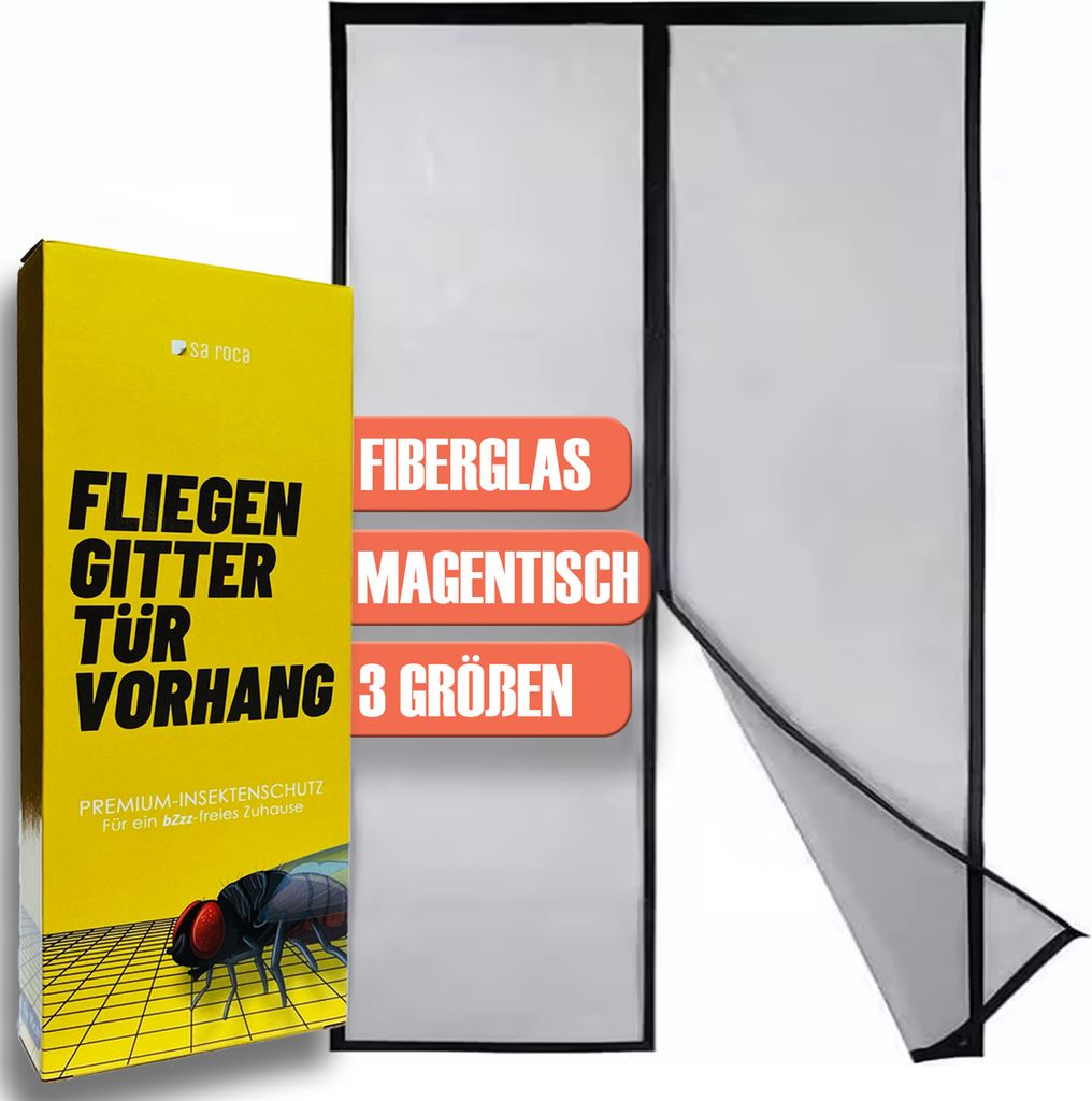 sa roca Fliegengitter Tür aus Fiberglas 210 x 80cm - Hochwertiger Insektenschutz Magnetvorhang ohne Bohren I Fliegennetz als Türvorhang Balkontür
