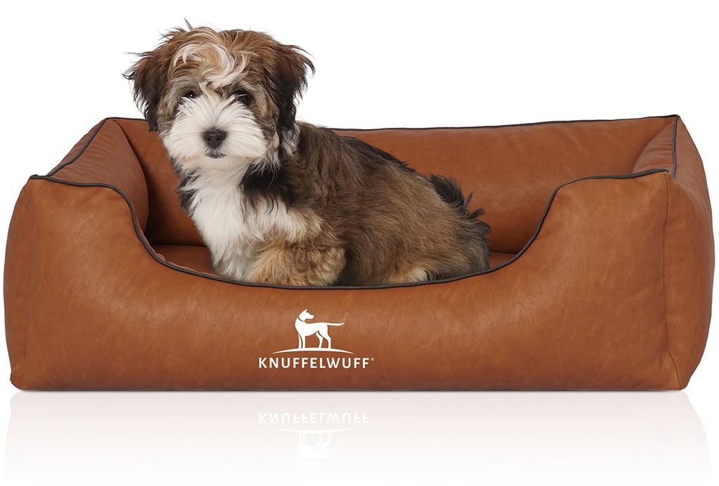 Knuffelwuff Hundebett Henderson aus marmoriertem Kunstleder M-L 85 x 63cm Rusty