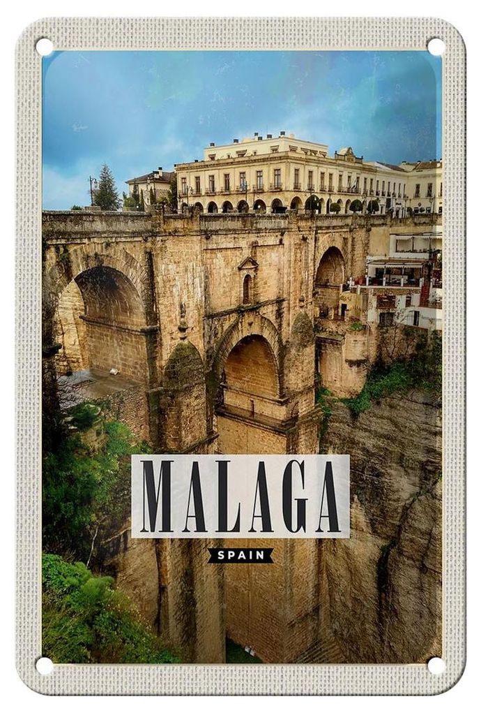 Blechschild Reise 12x18cm Malaga spain Hafenstadt Urlaub Dekoration