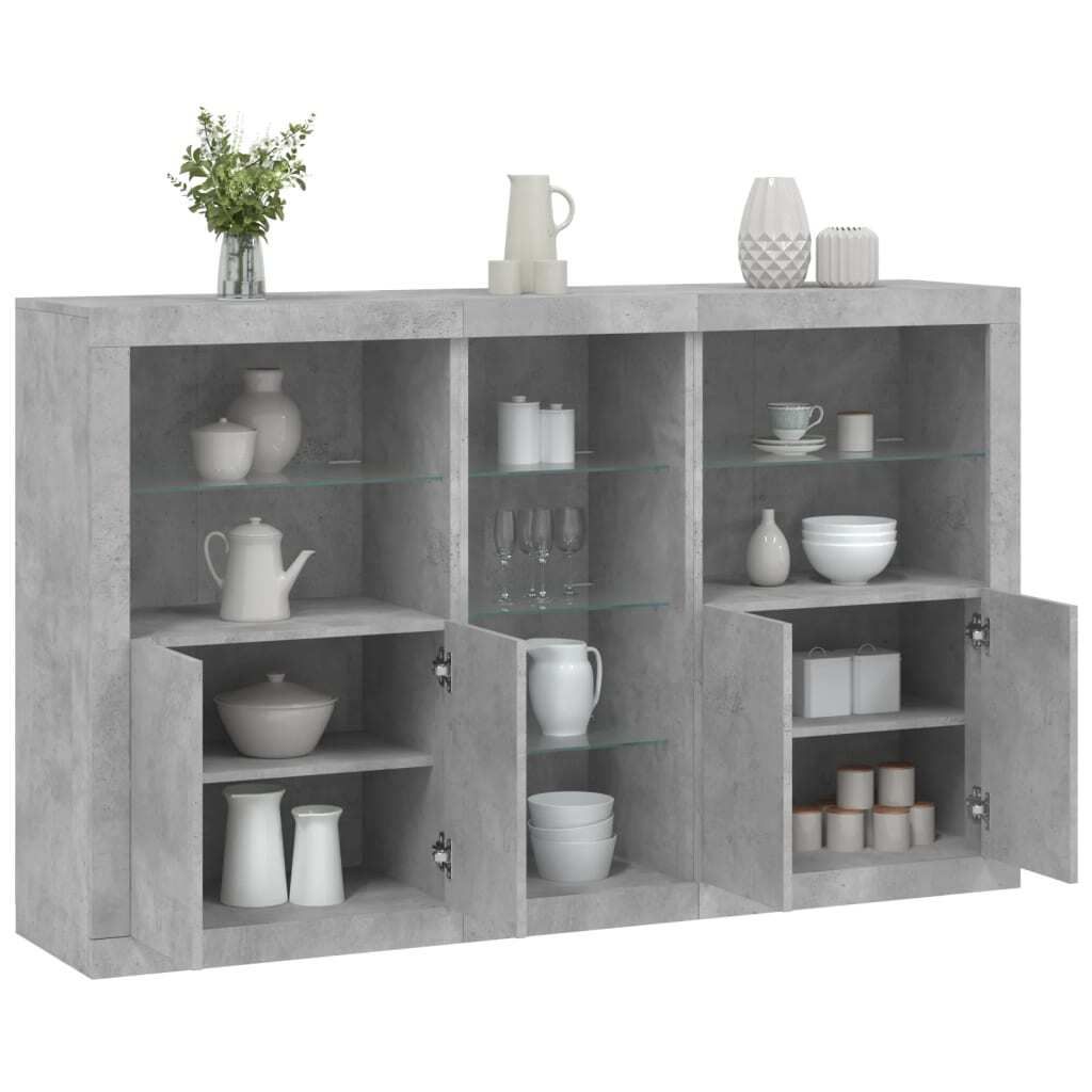 CLORIS Sideboard mit LED-Leuchten Betongrau 162x37x100 cm, 70 kg