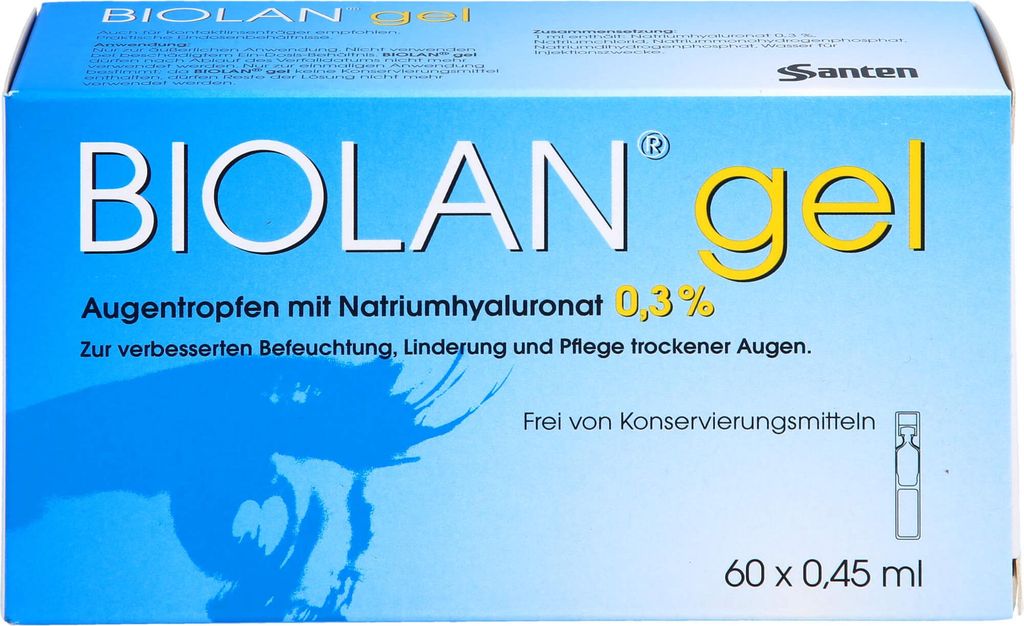 Biolan Gel Augentropfen mit Natriumhyaluronat für beanspruchte und strapazierte Augen, 60 St. Lösung