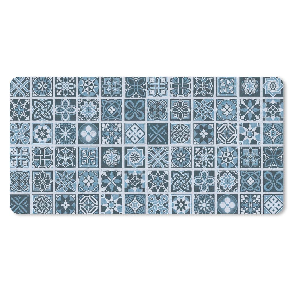 MuchoWow Schreibtischunterlage Blumen - Blau - Muster - Figuren 80x40 cm - XXL Mauspad - Gaming Mauspad