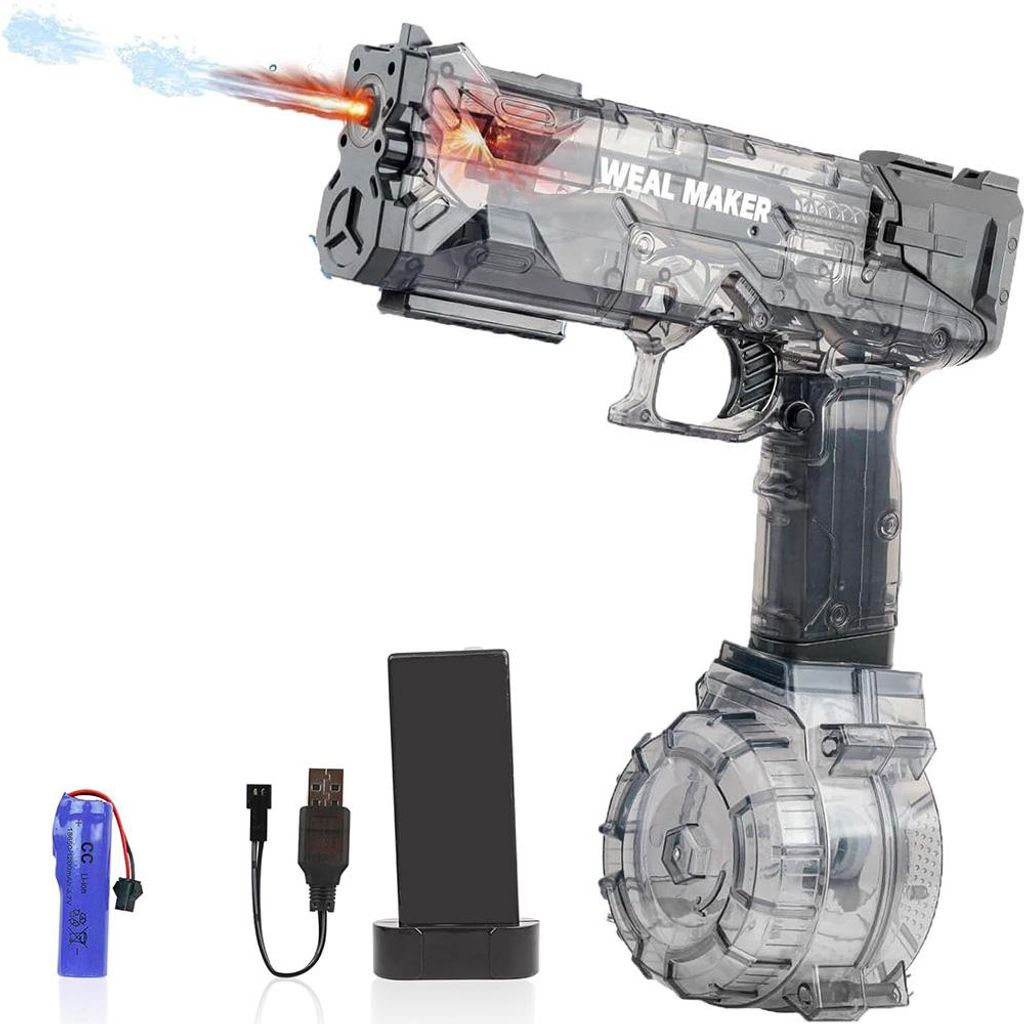 Wasserpistole Elektrisch, Wasserpistolen mit Coolen LED-Flamme, Wiederaufladbarer Elektrische Wasserpistole für Kinder 3-12 Jahre, Sommer Spielzeug