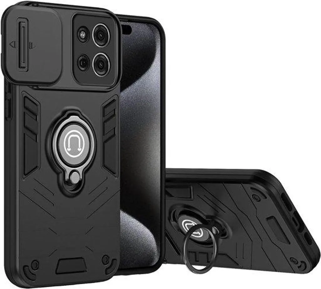 Coque smartphone avec béquille, réglage objectif et fermeture magnétique