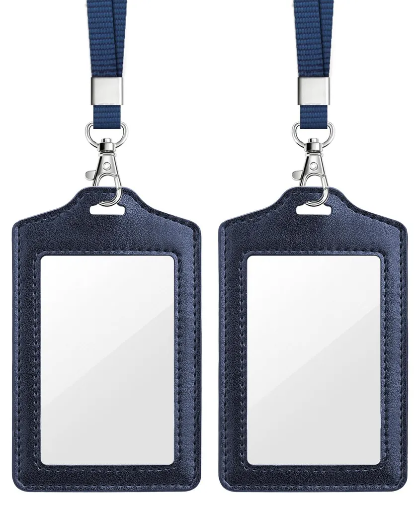 Protège-Badge Double Face Anti-Perte avec Tour de Cou Bleu pour Badge