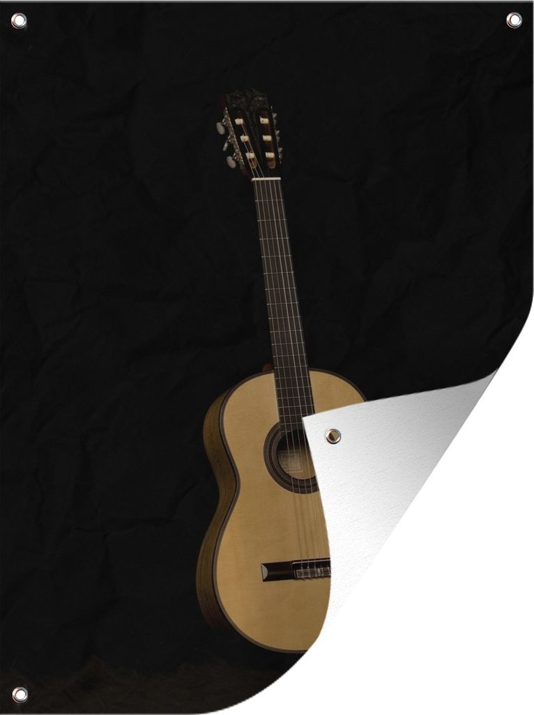 MuchoWow 30x40 cm Outdoor-Poster Gartendeko Sichtschutz Garten Poster für den Garten Vorderansicht einer akustischen Gitarre auf schwarzem Hinte...