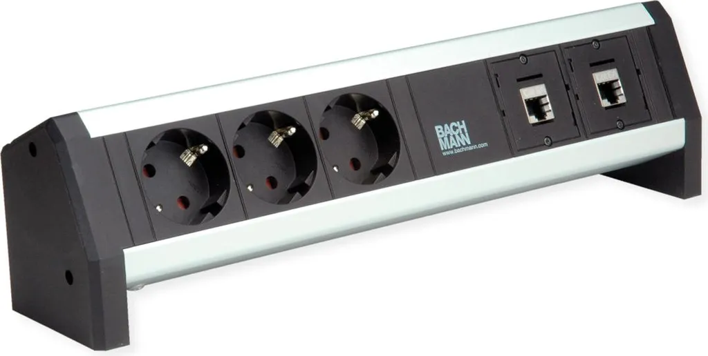 Bachmann DESK Multiprise 3 Prises 2 Ports CAT6A Aluminium pour Bureau
