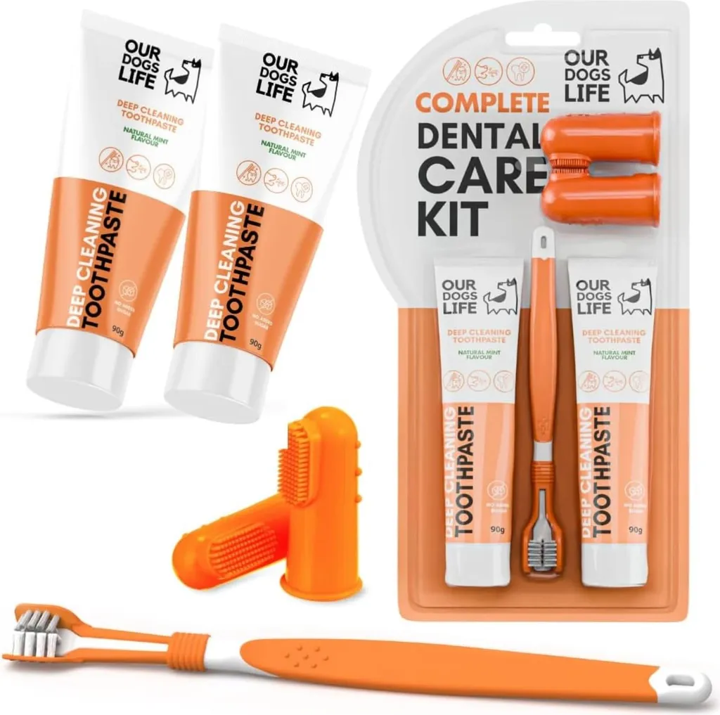 Set 3-en-1 : Brosse à dents chien chat et 2 Dentifrices Naturels 90g