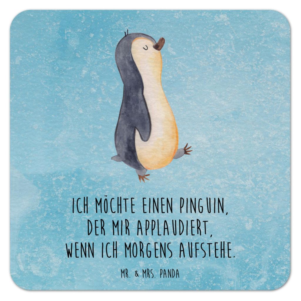 Mr. & Mrs. Panda Tischuntersetzer Pinguin marschieren 25er Set - Eisblau - Geschenk, Unausgeschlafen, Flaschenuntersetzer, Bierdeckel, Bruder, Ping...
