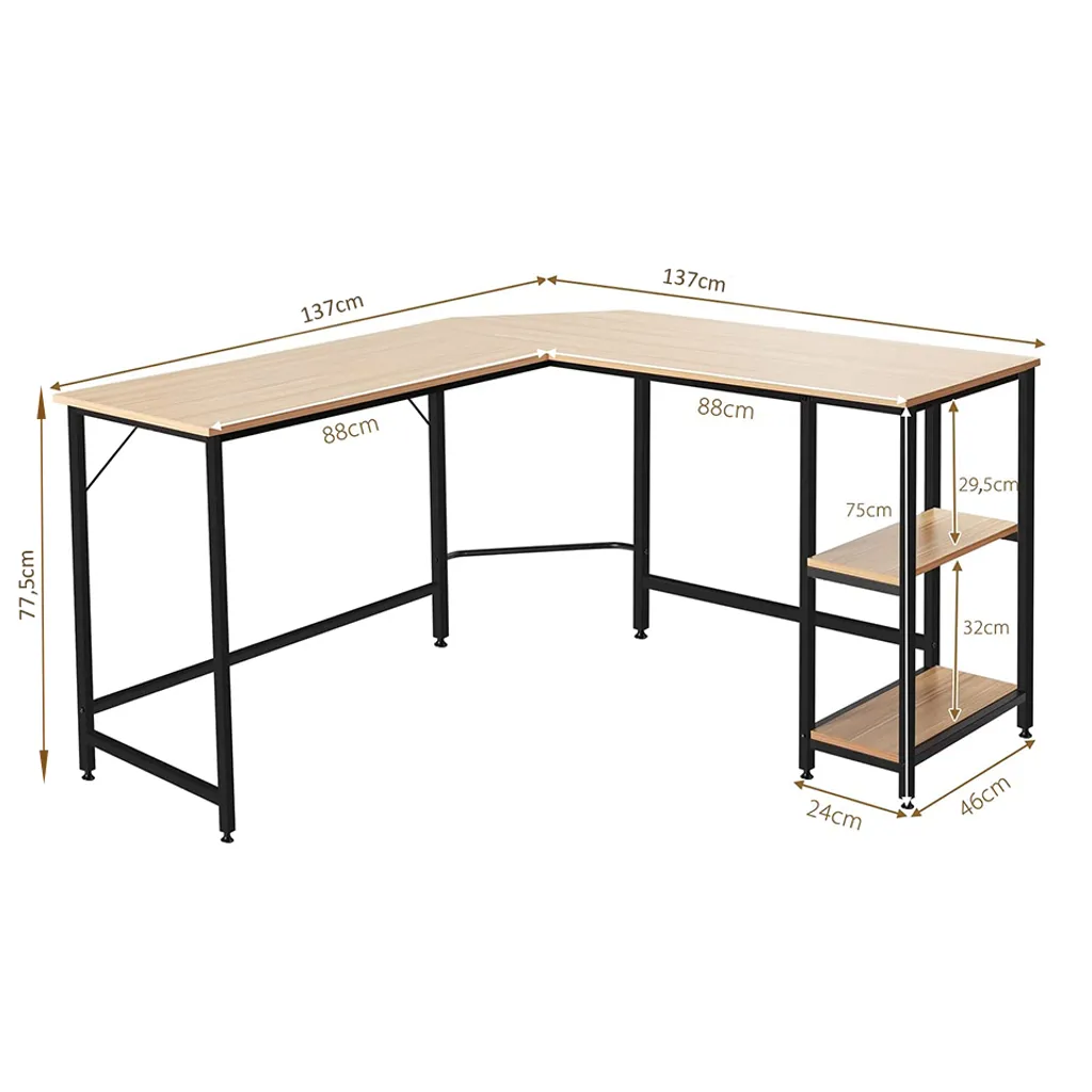 Bureau de Télétravail en L 137cm pour Optimiser l'Espace de Travail - 6