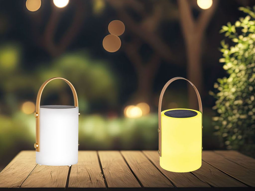 2er SET Outdoor Solar Tischlampen ohne Kabel mit Fernbedienung & RGB Farbwechsel