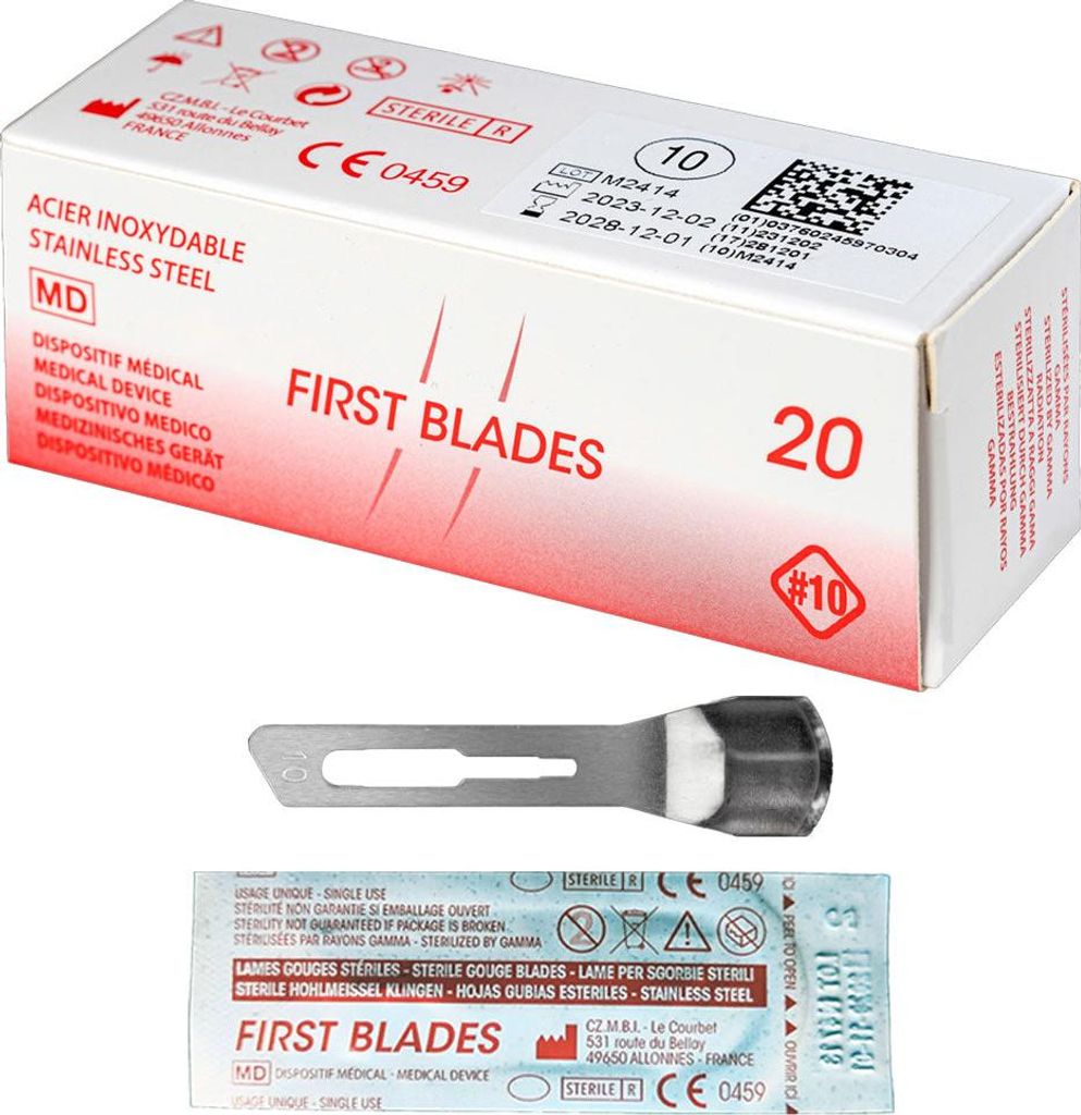 20 x Hohlmeißelklingen einzeln steril verpackt Figur 10 für Skalpellhalter Nr. 3
