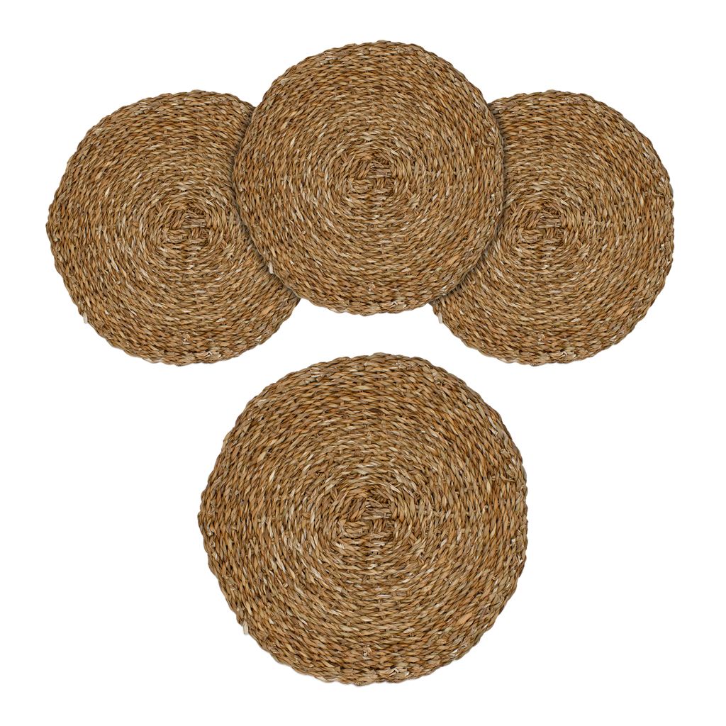 Platzdecken aus Seegras und Wasserhyazinthe 38 cm - 4er Set - Runde Tischsets aus Naturmaterialien