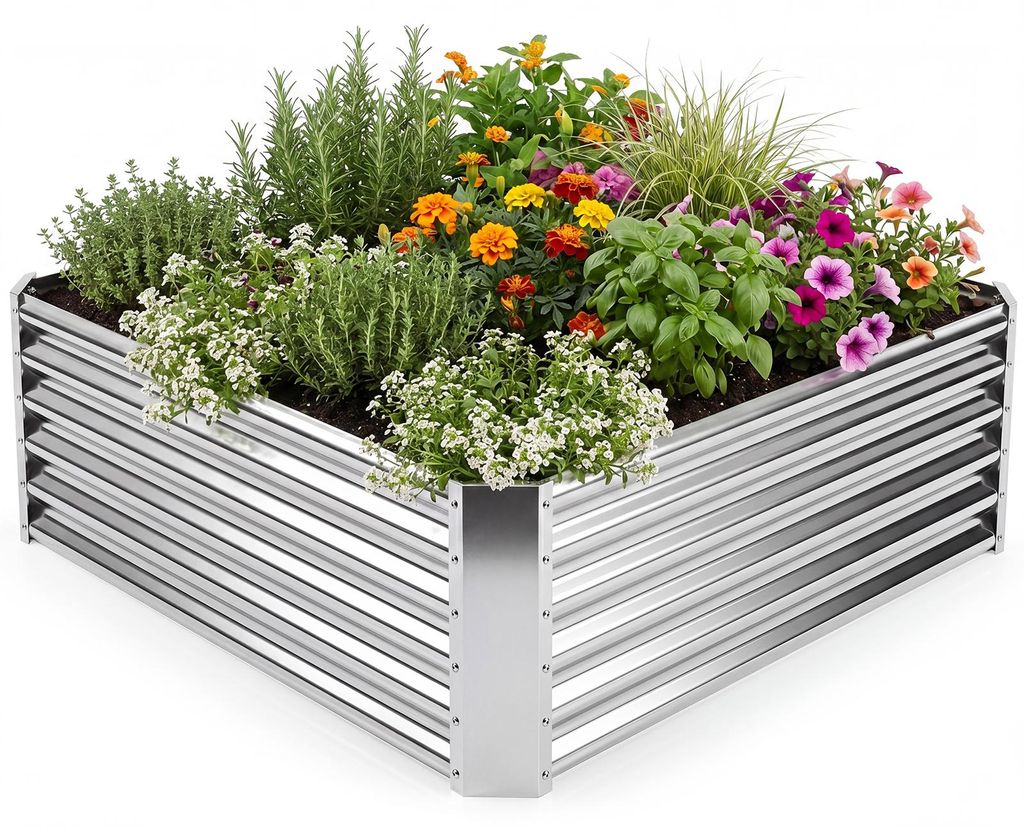 COSTWAY Hochbeet Metall, Gartenbeet mit offenem Boden, Pflanzbeet rechteckig wetterfest, Kräuterbeet aus verzinktem Blech, Gemüsebeet 124x124x44,5cm