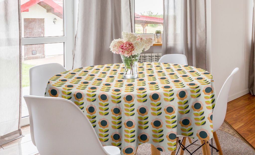 ABAKUHAUS Blumen Runde Tischdecke, Blumen und Blätter Symmetric, Kreis Tischdecke Abdeckung für Esszimmer Küche Dekoration, 150 cm, Coconut Mult...