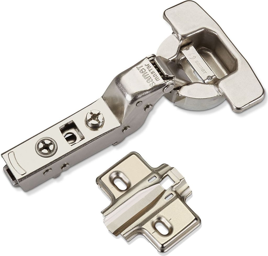 2 x Master Toolless T45 Topfband werkzeuglose Topfmontage Innenanschlag 110° mit Dämpfer (Soft-Close) und Kreuzplatte