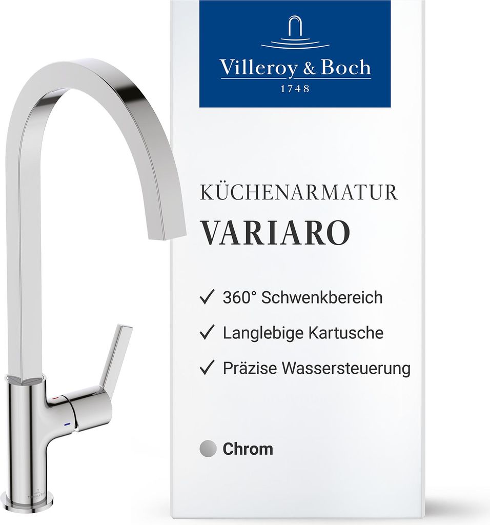 Villeroy & Boch Variaro Küchenarmatur, Hochdruck, wassersparend – Chrom