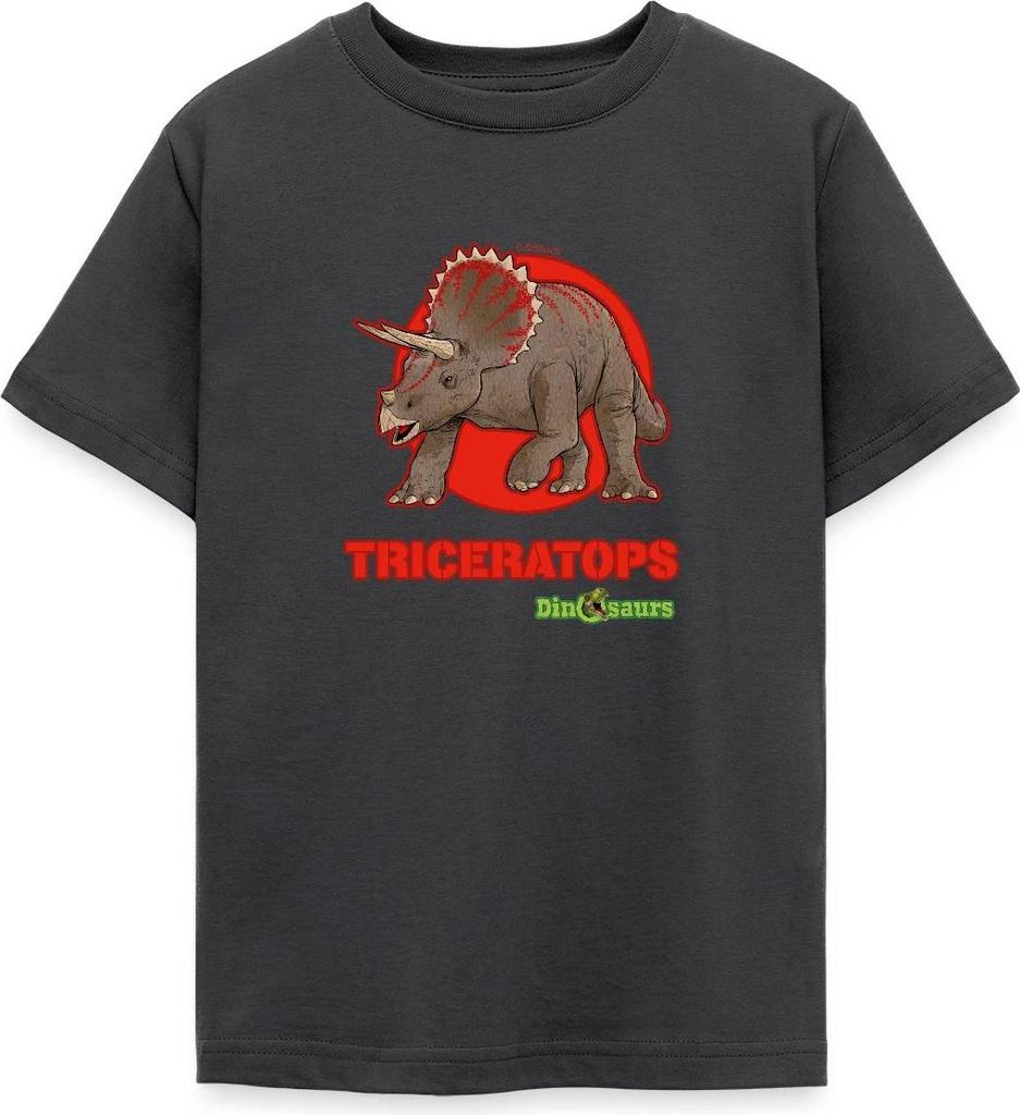 Spreadshirt Dinosaurier Triceratops Pflanzenfresser Teenager T-Shirt, 152/164 (12-14 Jahre), Dunkelgrau