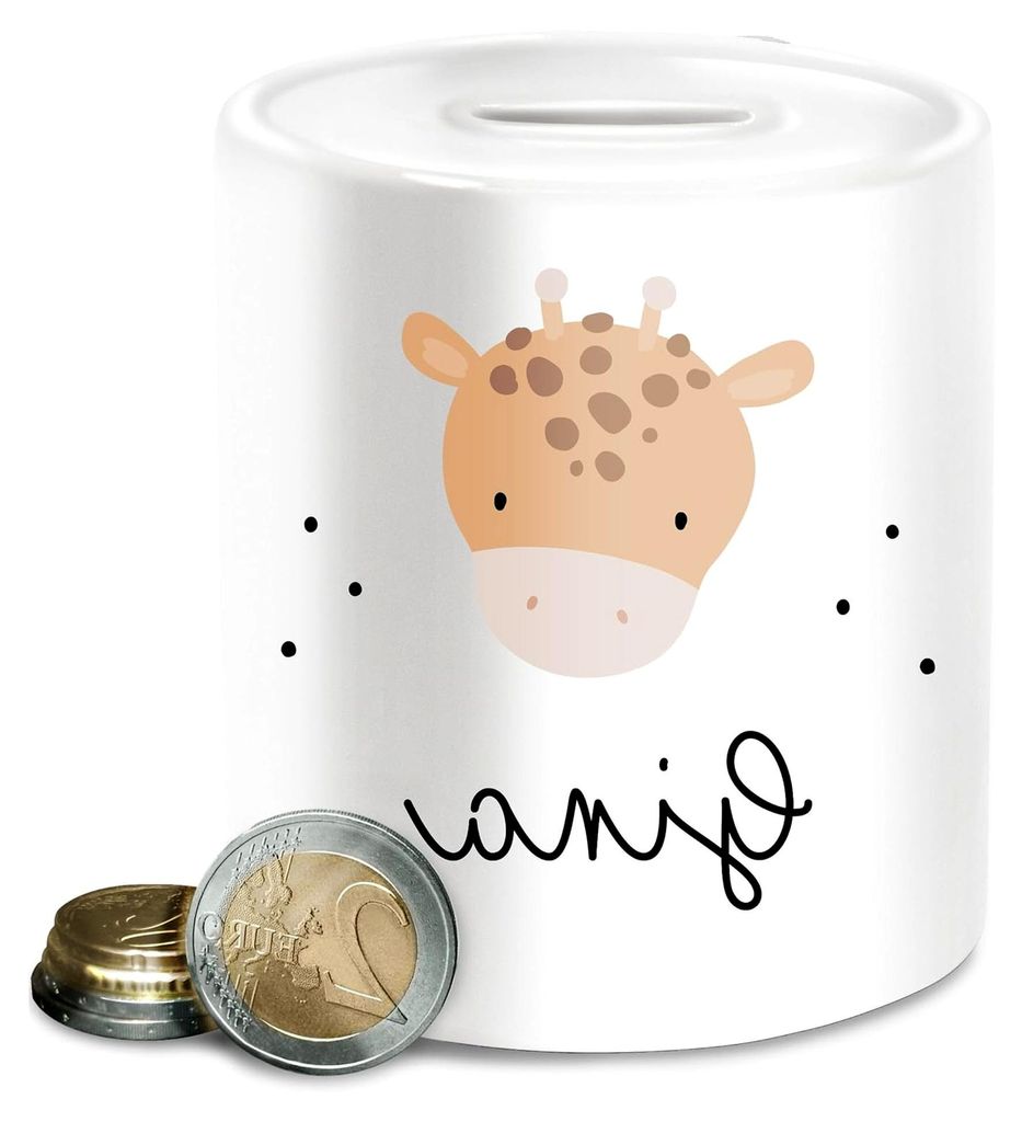 Spardose - Giraffe Motiv - Unisize - Weiß - Mit Namen