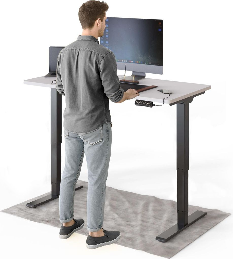 DESKSPACE PRO Plus Elektrisch höhenverstellbarer Schreibtisch, 120x60 cm Stehpult mit Memory-Funktion, Weiße Tischplatte, Schwarzes Gestell