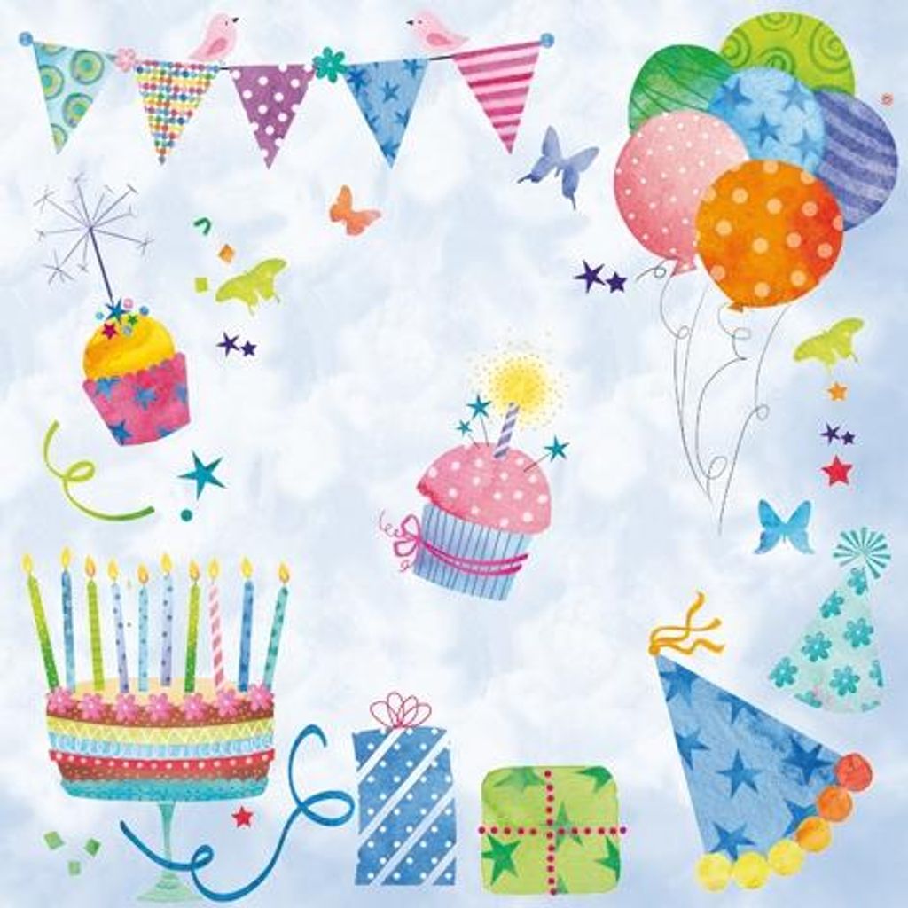 Servietten 33x33 cm - Fête dAnniversaire bleu