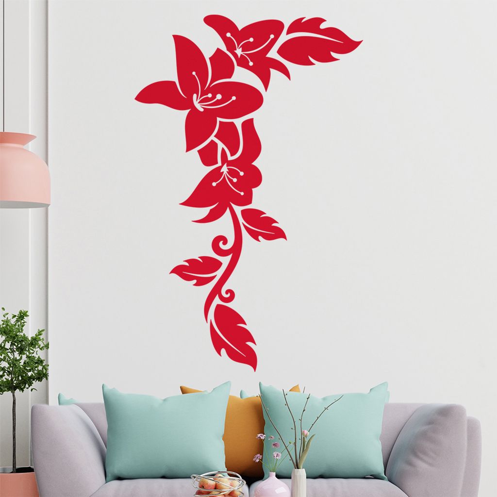 Blumen - Linien Wandtattoo in 6 Größen - Wandaufkleber Wall Sticker - Dekoration, Küche, Wohnzimmer, Schlafzimmer, Badezimmer