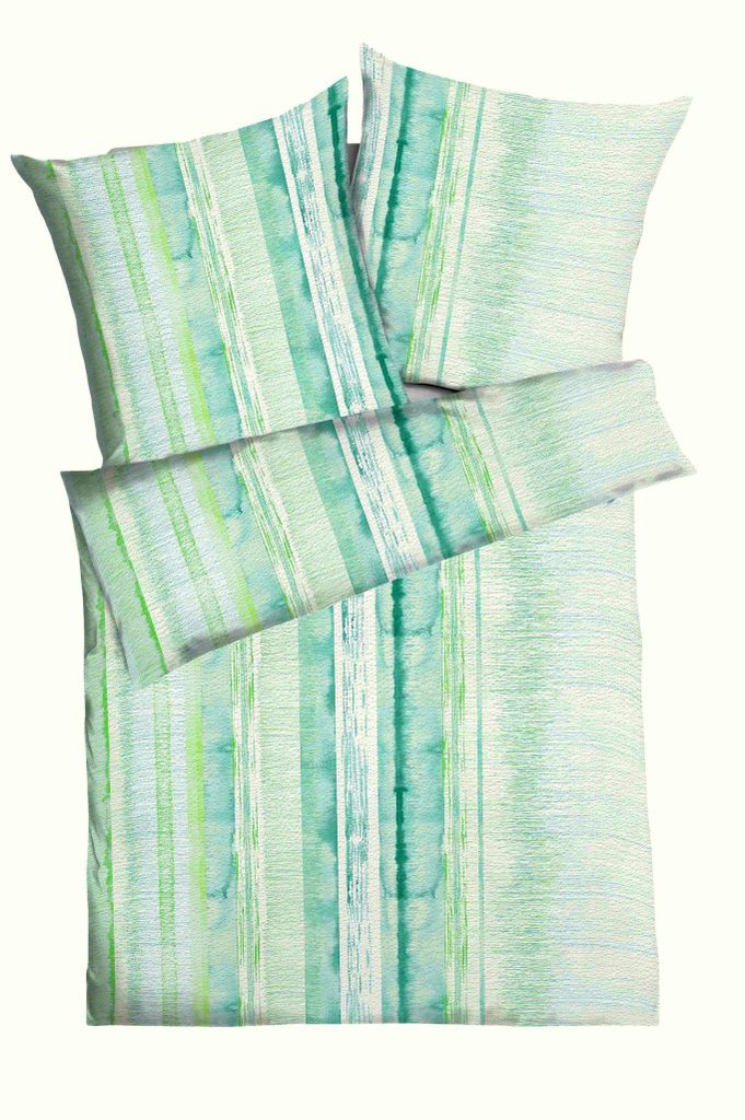 JACK by Kaeppel 2tlg. Seersucker 'Baby- Rippe' Bettwäsche 135x200cm Green Flow Aqua Streifen Mintgrün