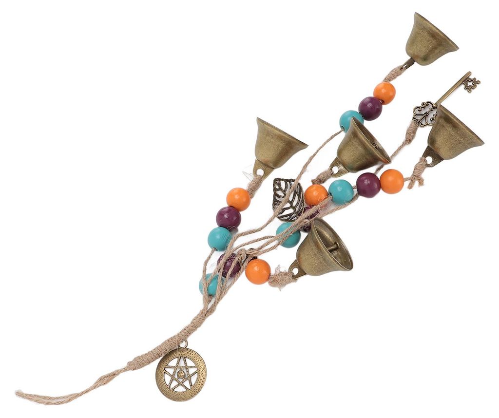 Hanging Bell Decor Blessing Metal Bells Wood Beads Hemp Rope Pendant Room Decoration for Door Handle Knob F Type