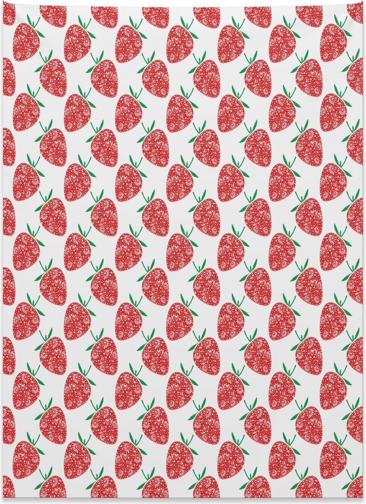 Abakuhaus Erdbeere Wandteppich, Florale Ornamente aus Weiches Mikrofaser Stoff Kein Verblassen Klare Farben Waschbar, 110 x 150 cm, Farngrün Zinno...