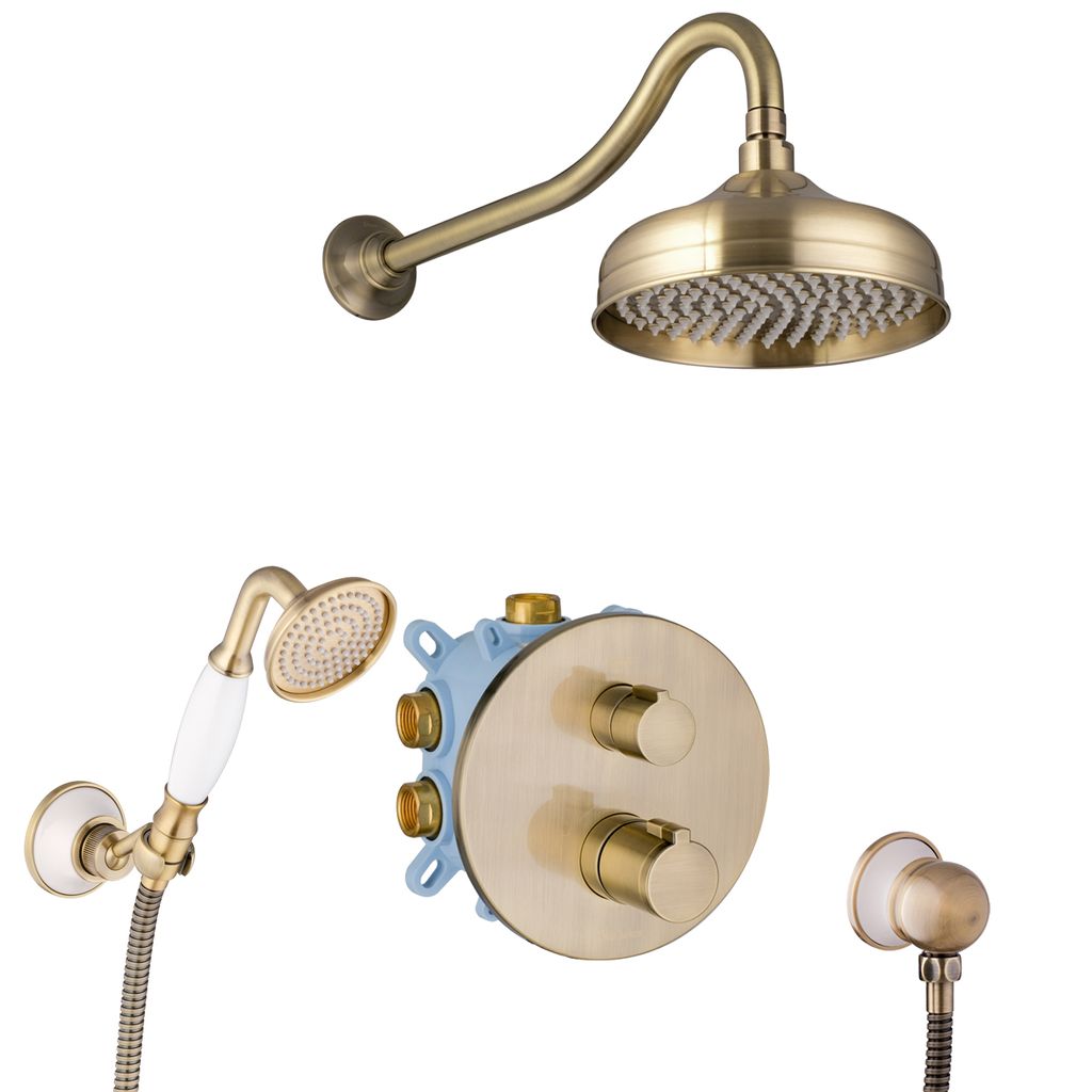 PaulGurkes Thermostat Dusche Retro Nostalgie Messing Bronze Set Unterputz