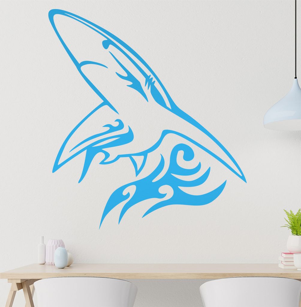 Tribal Hai Wandtattoo in 6 Größen - Wandaufkleber Wall Sticker - Dekoration, Küche, Wohnzimmer, Schlafzimmer, Badezimmer