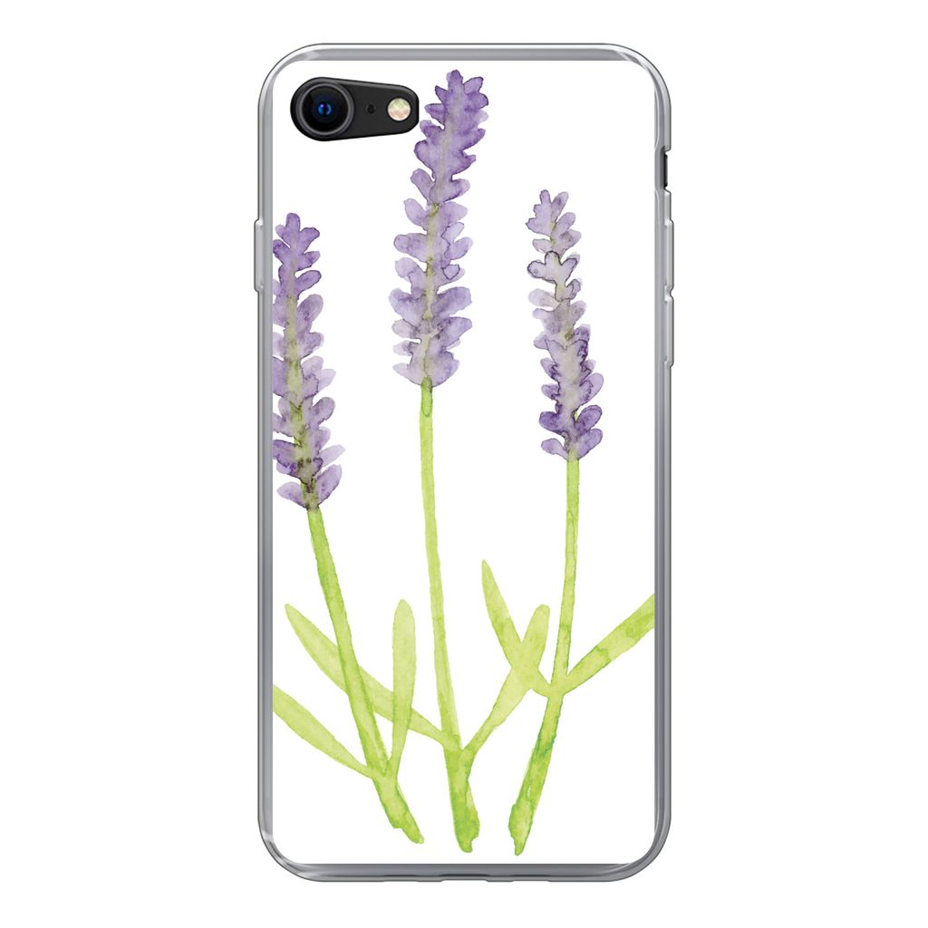 MuchoWow Handyhülle Schutzhülle Hülle für iPhone SE 2020 Lavendel - Aquarell - Pflanzen Silikon Softcase Handy Hülle - Kartenbesitzer