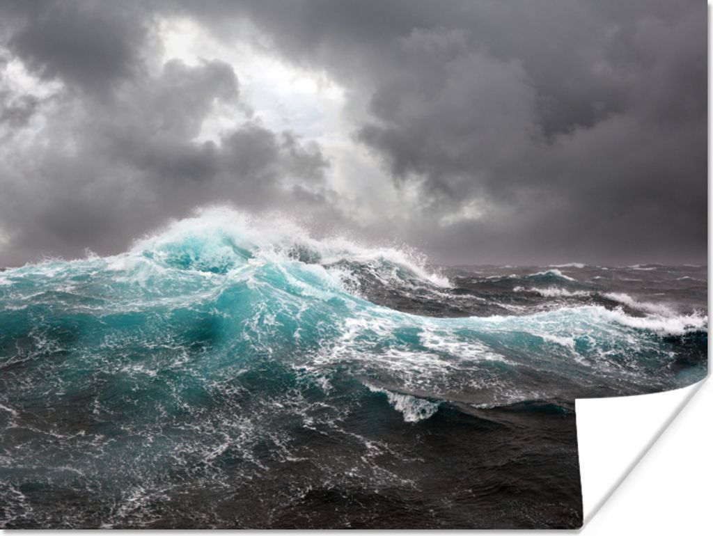 MuchoWow Poster Ozean - Sturm - Welle 80x60 cm - Kunst für zu Hause