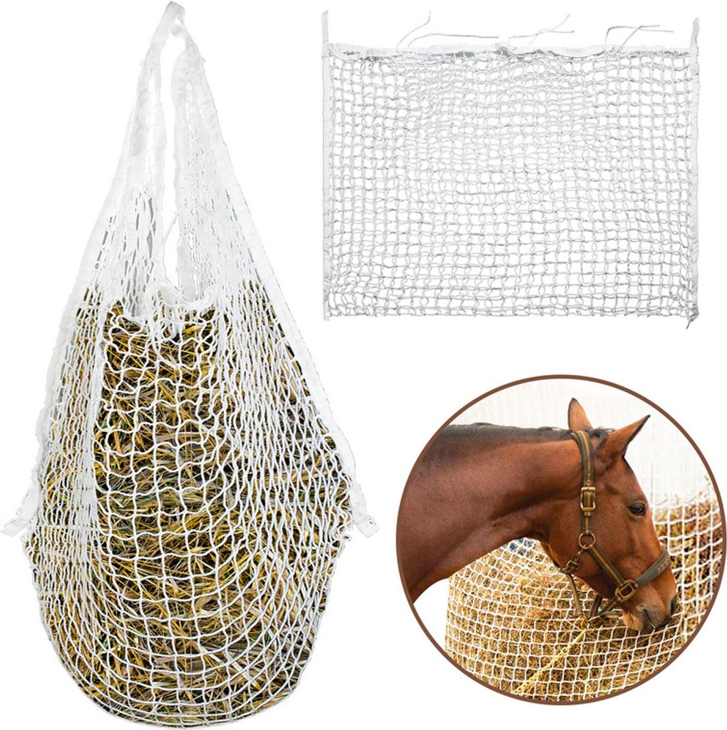 SWANEW Heunetz 160x90cm Heusack Netz Heutasche, Engmaschig 3x3 cm, Fütterung verbesserte Verdauung Heusack für Pferde Ziegen, Futternetz Füllmen...