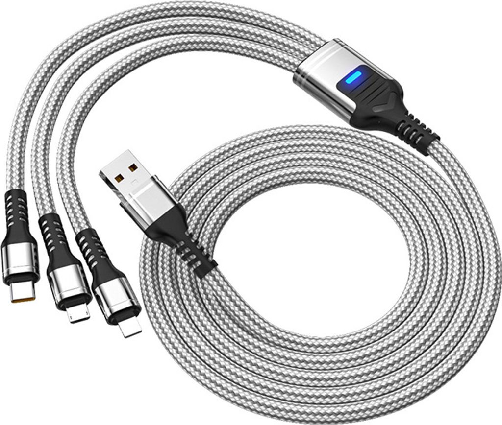 3-in-1 100w Super Fast Charging Cable 6a Geflochtene erweiterte Daten kompatibel für Ios Android Type-c grau