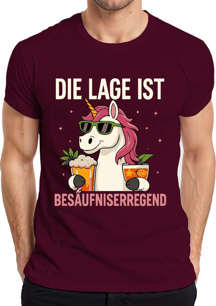 Die Lage ist besäufniserregend Einhorn Bier Party Cocktail Lustig Herren T-Shirt, Burgundy, S